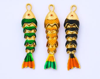 Lot De 6 Breloques Poisson En Laiton Plaqué Or - 3 Tailles (9x22mm à 10x40mm), Pour Bijoux DIY