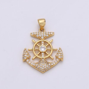 14k gold  anchor pendant craft supplies for necklace bracelet jewelry making micro pave sailor charm