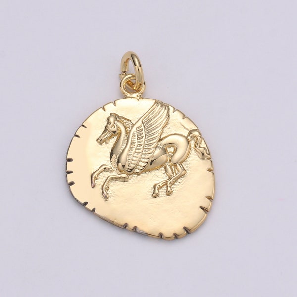 14k GF Greek Pegasus Gold Coin Pendant,  Flying Horse Coin Pendant, Al- Buraq Coin Pendant Earing DIY, Heavenly Flying Horse Coin Charm
