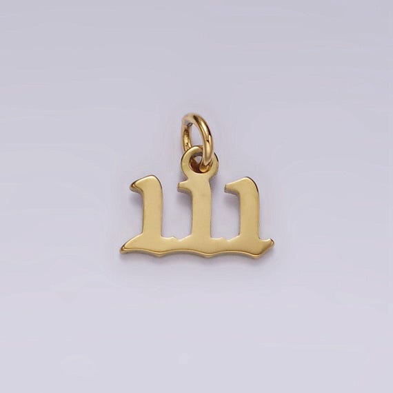 Tiny Angel Number Tag Charm Gold Dainty Lucky Number Pendant 111