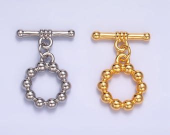 Round beaded bubble 24k gold filled toggle clasps closure supply in gold & silver | z-884