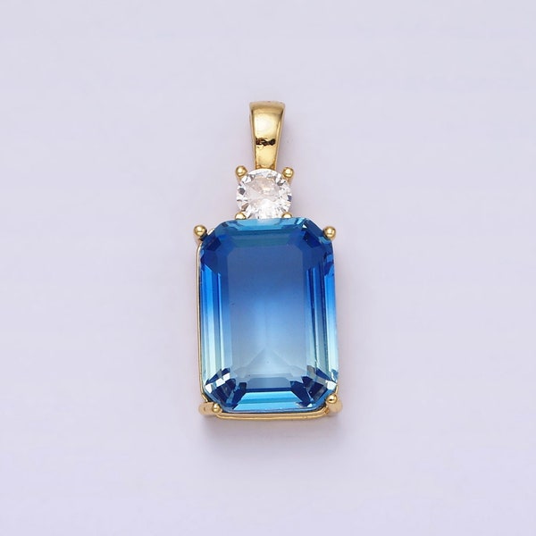 Dainty Emerald Cut Charm Blue CZ gold filled set with cubic zirconia Ombre Color for Necklace Jewelry making AA548