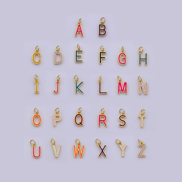 Dainty Gold Letter Charms, Personalized Charm, Initial Charms, Enamel Epoxy Colorful Mini Pendant for Necklace, Bracelet, Earring A836-A848