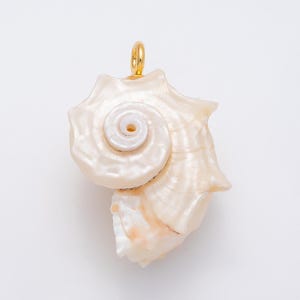 18k Gold Filled 56.5mm Natural Conch Shell Charm Spiral Sea Pendant White Pearlescent Seashell Necklace Beach Wedding Jewelry | CHARMS-00435