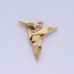 24k gold filled simple paper origami hummingbird pendant, minimalistic bird charms for diy jewelry | x-077