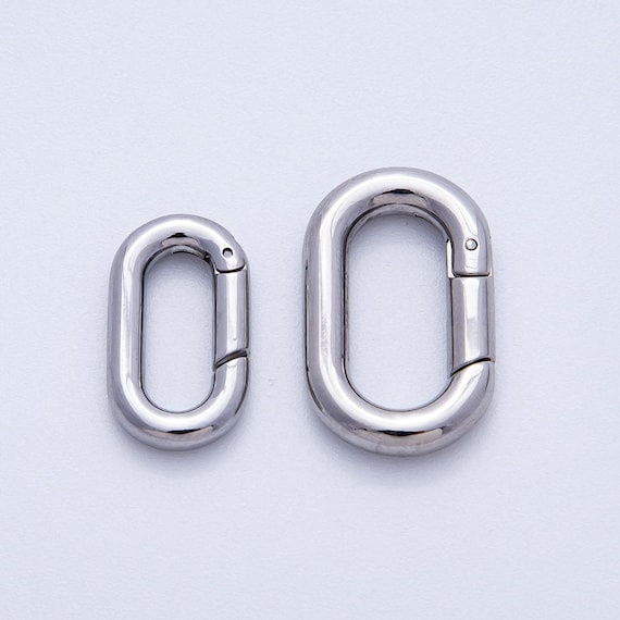 Stainless Steel 18.3mm & 22.6mm Push Gate Silver Oval Carabiner Clasp Minimalist Charm Connector for DIY Modern Jewelry | FINDINGS-00076