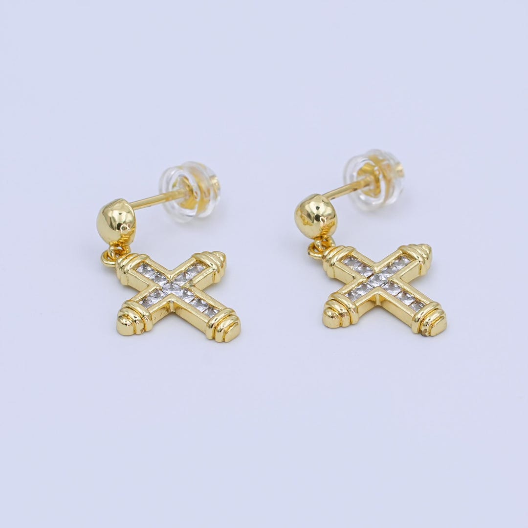 Boucles d'oreilles Croix Or 18K Zirconites | Alda Boucles d'oreilles Croix Or 18K Zirconites | Alda