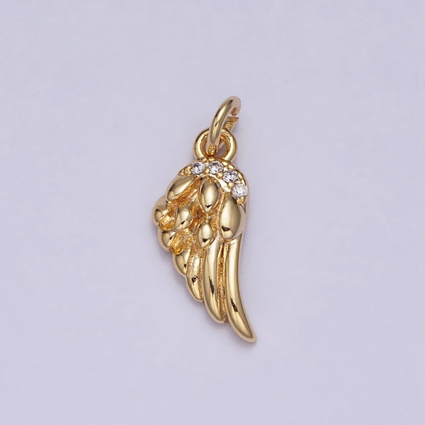 16K Gold Filled Mini Clear Micro Paved CZ Angel Feathered Wings Add-On Charm | AC1157
