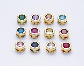 16k Gold Filled 8mm Birthstone Spacer Beads Crystal Rondelle Slider Charms Gemstone custom Jewelry Making Necklace Bracelet | BEADS-00278