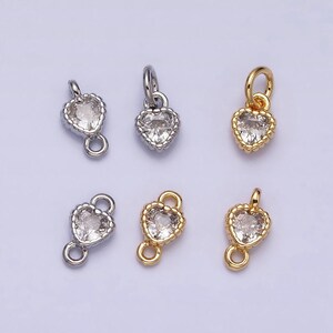 Mini love charm 16k gold filled clear heart cz dotted bezel link connector in gold & silver |