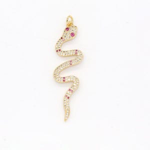 Pink cz gold snake charm, micro pave snake pendant charm for serpent animal jewelry dangle charm -498