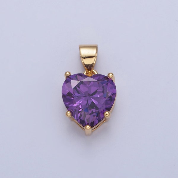 24K Gold Filled Dainty Royal Purple Heart Pendant, Micro Pave CZ Cubic Zirconia Love Valentine For DIY Jewelry Making | H-216