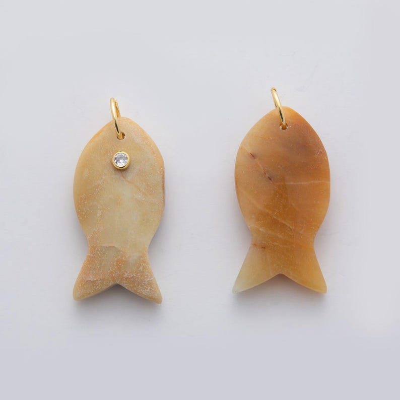 18k Gold Filled 38.8mm Big Gemstone Fish Pendant Natural Stone CZ Charm for Necklace Bracelet Jewelry Making DIY Supply | D265 image 11