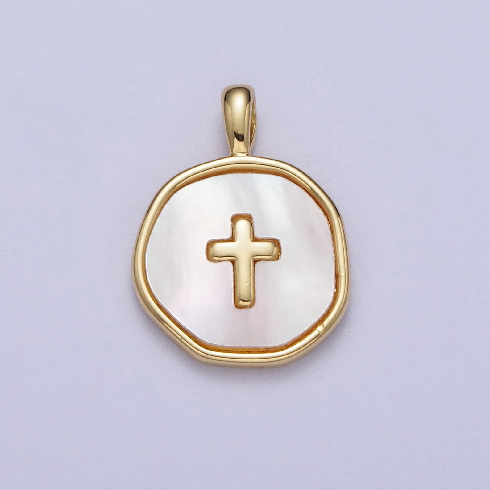 14K Gold Filled Cross Shell Pearl Abalone Round Charm Pendant - Etsy