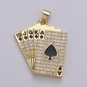 1 Stück 24k Kartenspiel Gold Mikro Pave CZ Anhänger Charme, Pik Anhänger Charme, Anhänger für diy Schmuckherstellung, pdff-2086