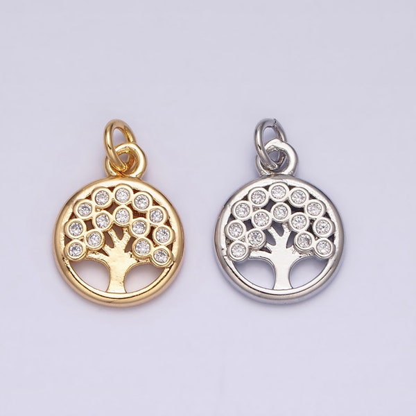 1pc Gold  Micro Pave CZ Tree of Life Pendant Charm, Micro Pave CZ Pendant Charm, White  Pendant, For DIY Jewelry AC1071