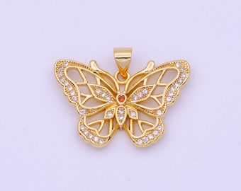 Dainty Gold Butterfly Pendant Clear Micro Pave CZ Mariposa Charm H-670