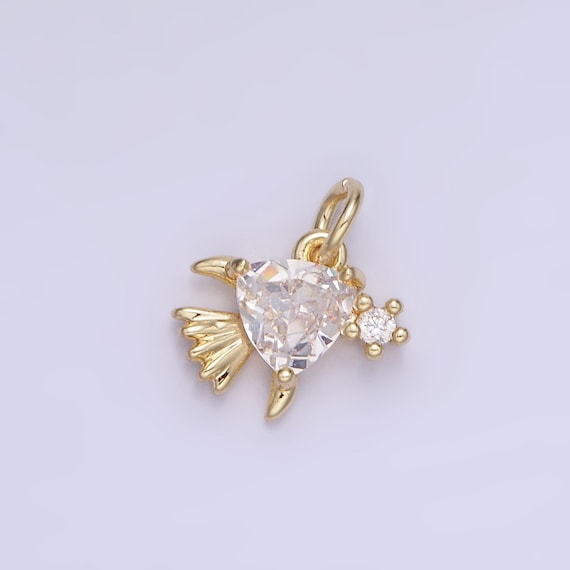 コアナニ チャーム 14K Gold Filled Clear CZ Fish Sea Animal Mini Charm | AG-741