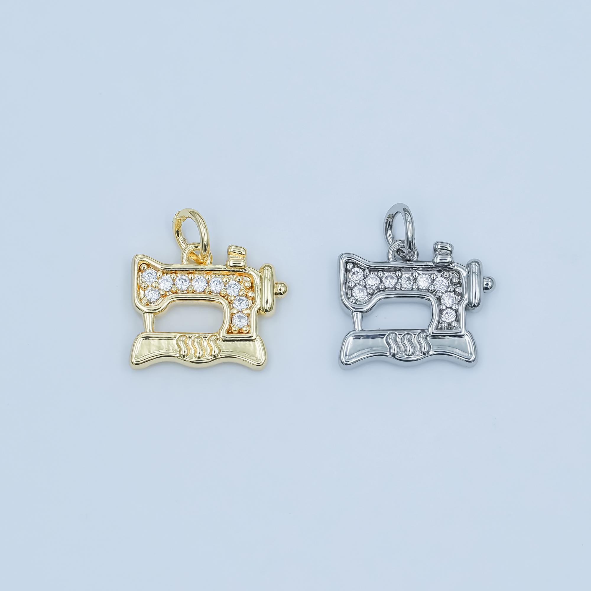 Mini Gold Sewing Machine Charms 24K Gold Filled Tailor Pendant Silver Charm Jewelry Making Supplies for Bracelet and Necklace E500