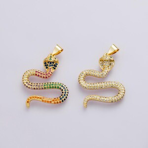 Pendentif serpent CZ transparent et multicolore rempli d'or 14 carats, pendentif serpent CZ micro pavé, charme de serpent arc-en-ciel, bijoux animaux à bricoler soi-même pour collier | I-00664