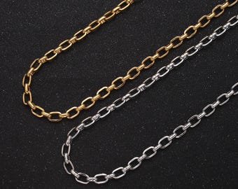 24k gold filled 6.6mm x 4.4mm cable paperclip unfinished bulk wholesale gold, silver chain | roll-1002 roll-1003