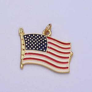 Gold american flag charm with enamel, united states patriotic vote presidential 4th of july inspired for necklace bracelet earring e436