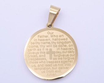 Stainless Steel Our Father Lord's Prayer English Engraved Pendant For Religious Wholesale Jewelry J-792