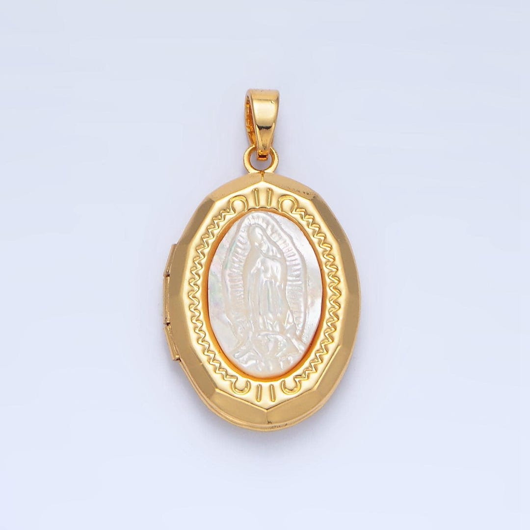Holy Mary / Guadalupe Oval Shell Pearl Locket 24k Gold Filled Pendant ...