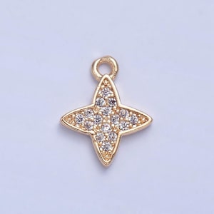 24k gold mini 4-point star micro pave cz clear stone pendant, add on charm dainty crystal cz stone for necklace bracelet supply | x-026