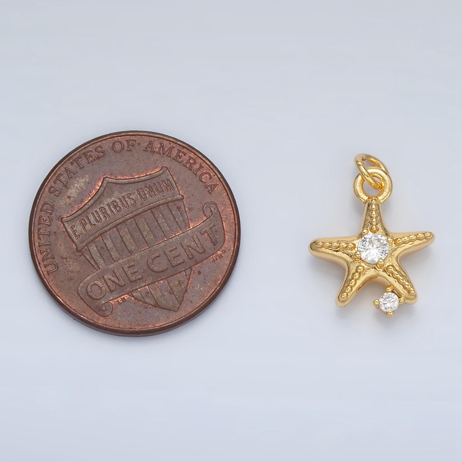 24k Gold Filled Cz Starfish Clam Shell Mini Start Fish Charm