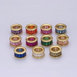 1pc gold filled baguette cz stone large hole round spacer beads 10mm birthstone charm for personalized necklace bracelet jewelry making b861