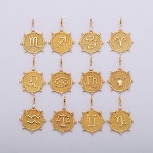 Złote zawieszki ze znakami zodiaku, zawieszki astrologiczne, zawieszki do naszyjników ze znakami zodiaku, 12 zawieszek ze znakami zodiaku do wyrobu biżuterii, a1785--1790