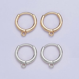 24k gold plated simple hoop huggie w/ open link lever hoop earring making, 13.3mmx12.1mm, earring charm making findings | l-811