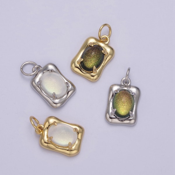 Mini Square Tag with Opal Stone for Minimalist Jewelry N460
