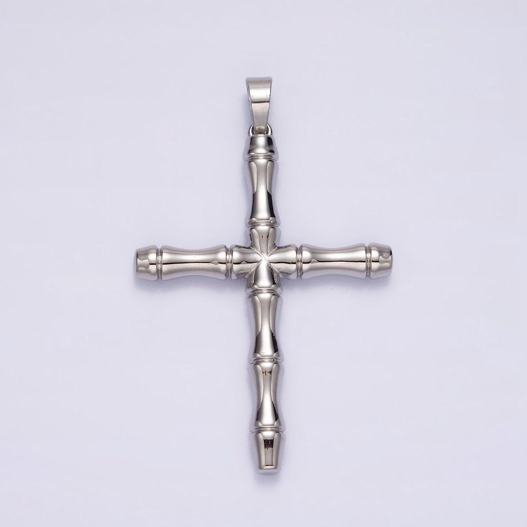 Stainless Steel 56mm Bamboo Cross Religious Silver Pendant | P774 - Etsy