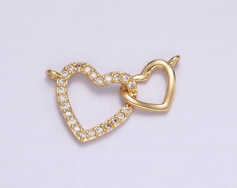 24K Gold Filled Open Double Heart Micro Paved CZ Connector | Y758