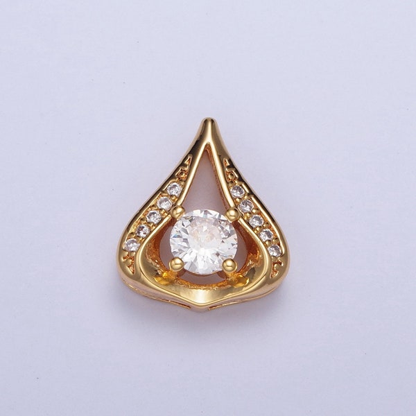 24K Gold Filled Mini Teardrop Center CZ Clear Stone Pendant, Tear Drop Shape Charm Dainty Crystal Cz Stone for Necklace Bracelet | X-443