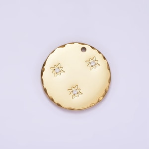 Stainless steel coin star charms, steel star pendants minimalist celestial jewelry lightweight crystal star design