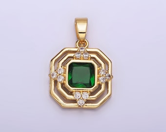 Mini Octagon Pendant with Emerald Green CZ Stone For Necklace Bracelet Component AA-566