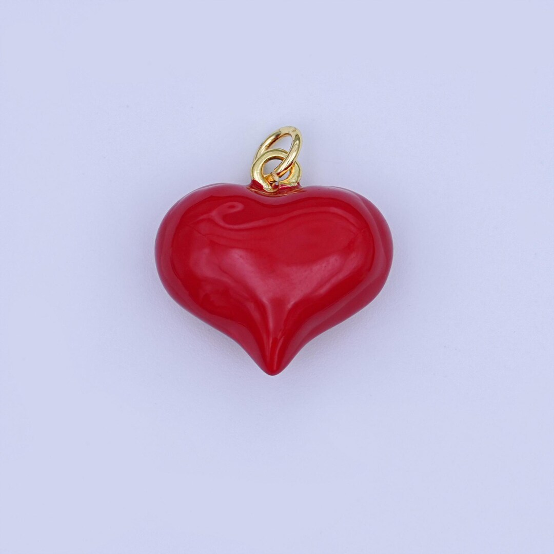 124K Gold Filled 18.5mm Red Enamel Heart Chubby 3D Multidimensional ...