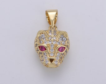 1pc 24K Gold  Panther Charm Micro Pave Pendant for DIY Jewelry Making Gold Animal Jewelry for Necklace Bracelet Supply, PDGF-1750