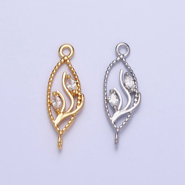 Mini Gold Flower Charm Connector for Necklace Earring Bracelet Component Silver CZ Vine Link Connector AA993 AA994