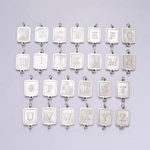 Stainless steel a-z initial letter alphabet charm connector shell pearl rectangular silver link connector | a1106-a1118