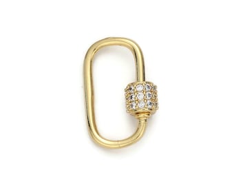 1pc carabiner screw clasp, screw clasp oval, interlocking oval clasp, pave oval shaped carabiner clasps, gold color option-471