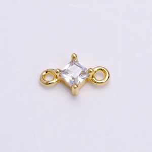 Mini Diamond Cubic Zirconia Charm Connector 16K Gold Filled 16.5mm Clear Rhombus CZ Link Connector | Y753