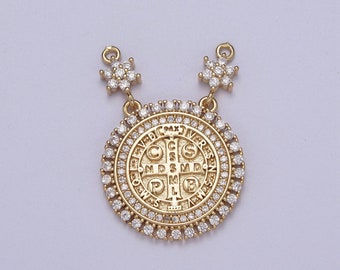Cubic Gold Saint benedict Cross NDMSD CSPB NURSIA Coin Medallion Pendant for Necklace F-128