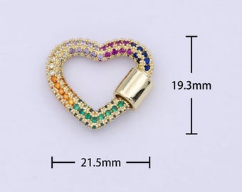 Multi Color Gold Fill Heart Screw Lock Clasp Cz Micro Pave