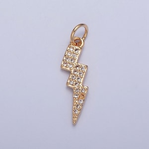 16K Gold Plated Dainty Lightning Bolt Pendant Charm, Micro Pave Cubic Zirconia CZ Thunder Charm For Jewelry Necklace Making | X-257