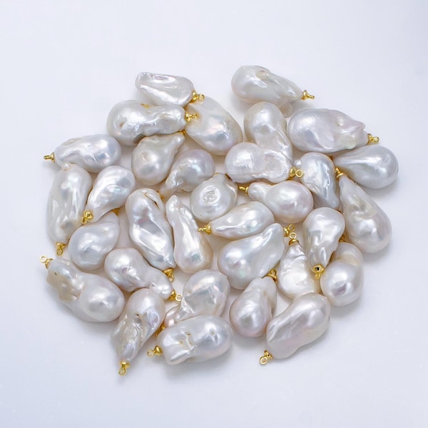Breloque perle d'eau douce remplie d'or, breloque perle baroque grosse breloque audacieuse perle de forme libre p-1912