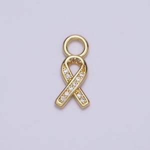 Small gold cancer awareness survivor hope ribbon pendant charm cubic zirconia cancer awareness ribbon ac242